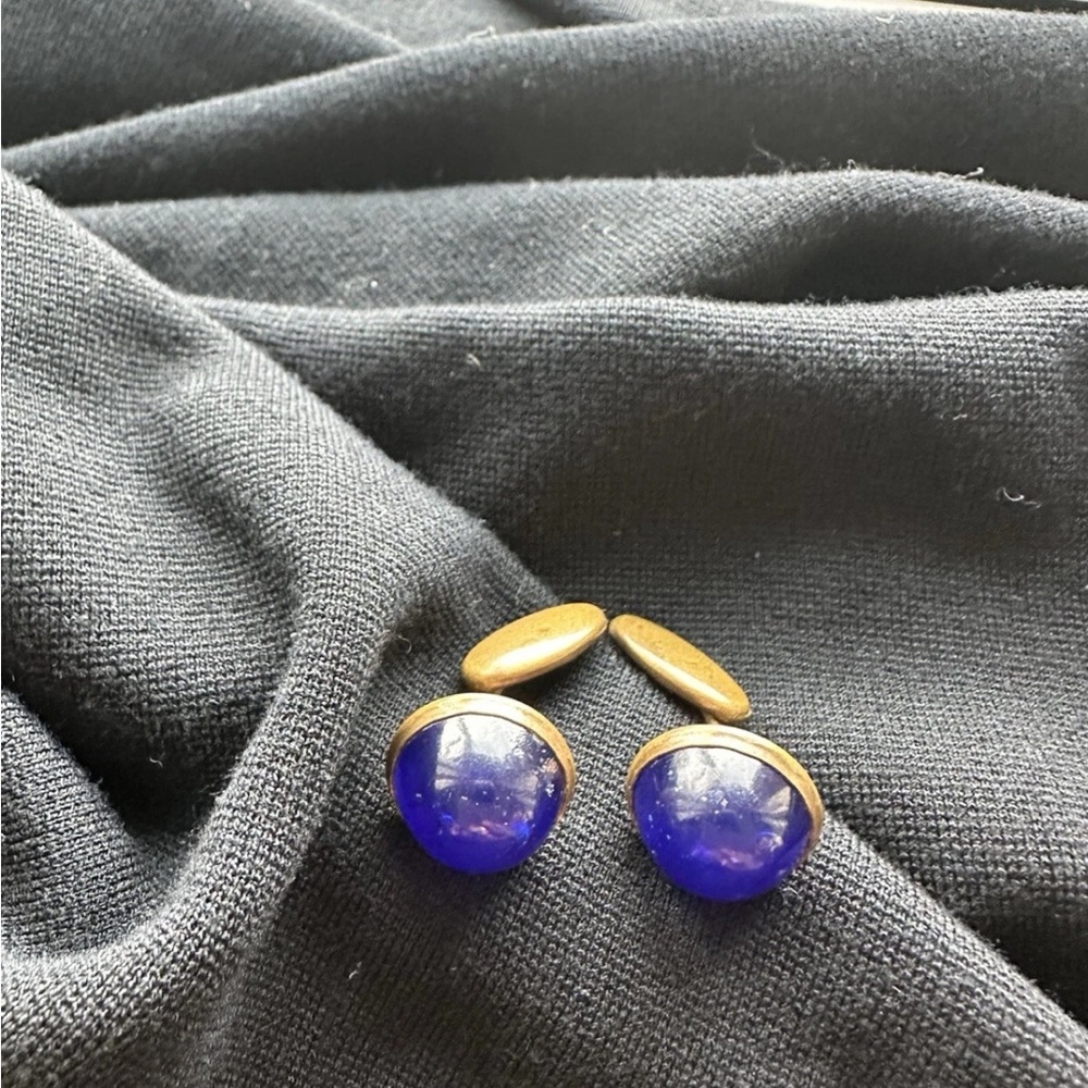Vintage Source Unknown Deep Blue and Gold Cuff Links - Picture 10 of 10